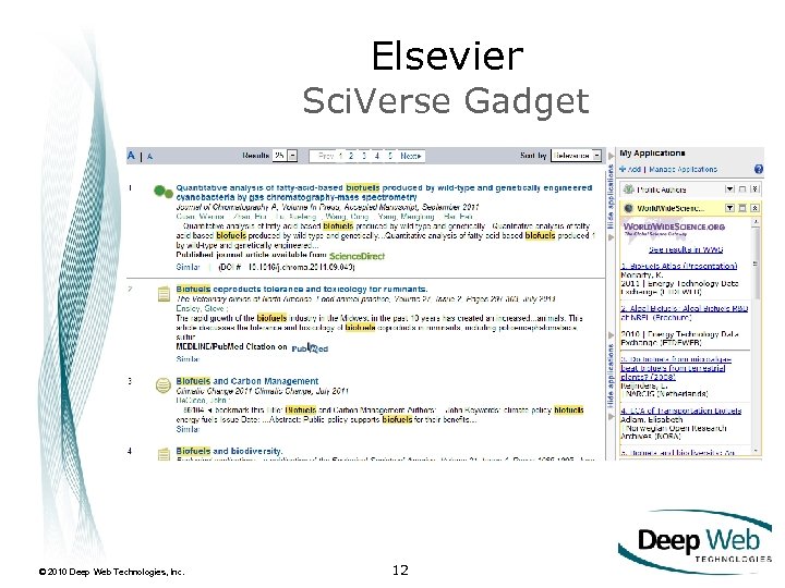 Elsevier Sci. Verse Gadget © 2010 Deep Web Technologies, Inc. 12 