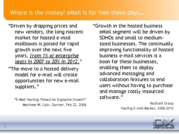 Where is the money? e. Mail is for free these days… “Driven by dropping