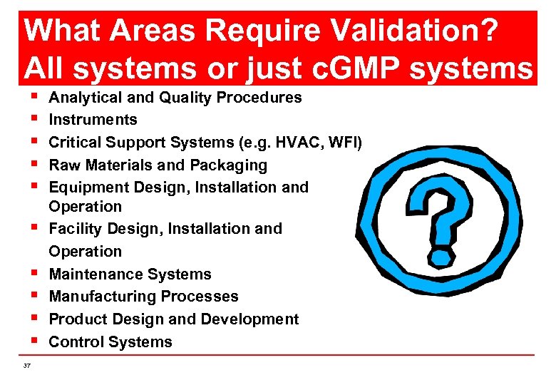 What Areas Require Validation? All systems or just c. GMP systems § § §