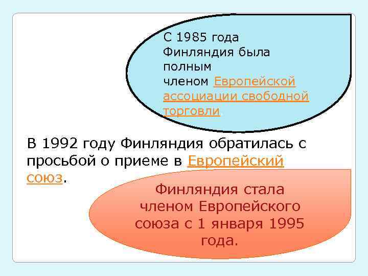 С 1985 года Финляндия была полным членом Европейской ассоциации свободной торговли. В 1992 году