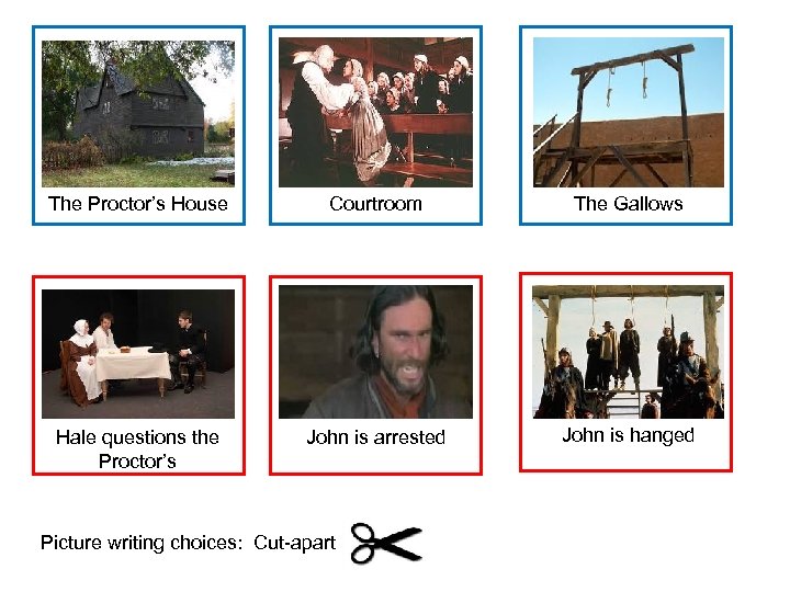 The Proctor’s House Courtroom The Gallows Hale questions the Proctor’s John is arrested John