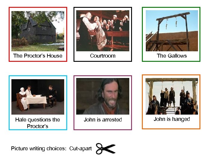 The Proctor’s House Courtroom The Gallows Hale questions the Proctor’s John is arrested John