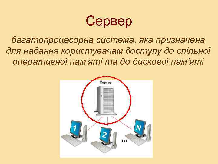 Сервер багатопроцесорна система, яка призначена для надання користувачам доступу до спільної оперативної пам’яті та