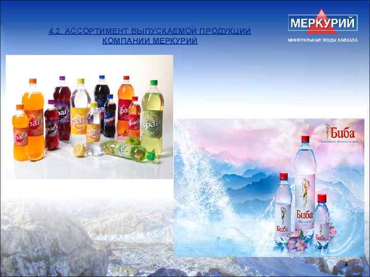4. 2. АССОРТИМЕНТ ВЫПУСКАЕМОЙ ПРОДУКЦИИ КОМПАНИИ МЕРКУРИЙ 8 