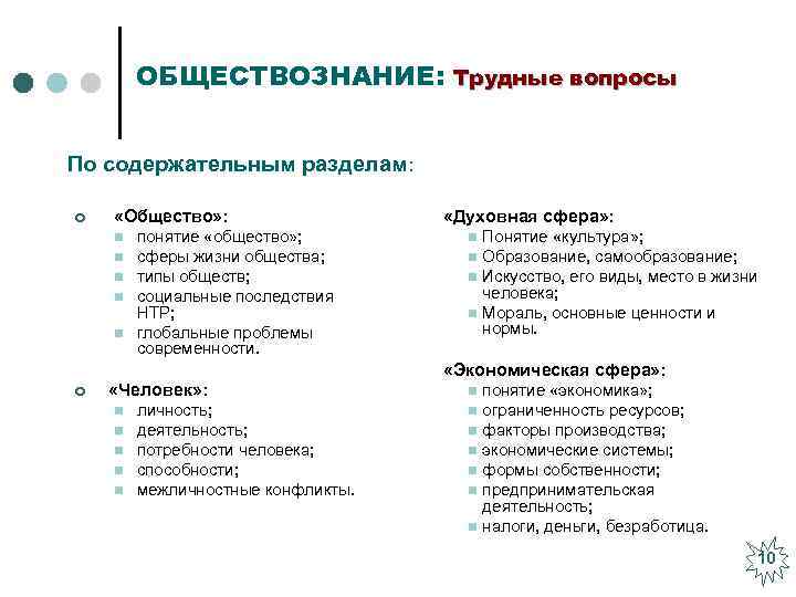 ОБЩЕСТВОЗНАНИЕ: Трудные вопросы По содержательным разделам: ¢ «Общество» : n n n понятие «общество»