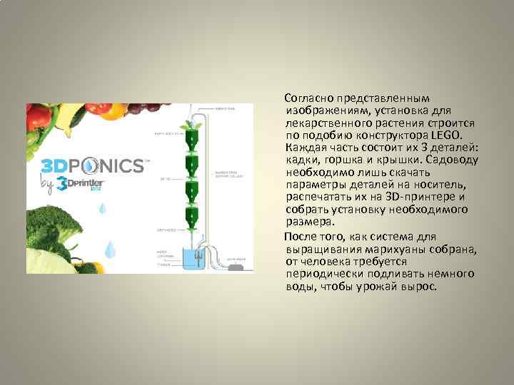  Согласно представленным изображениям, установка для лекарственного растения строится по подобию конструктора LEGO. Каждая