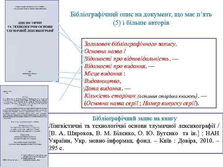 Бібліографічний опис на документ, що має п’ять (5) і більше авторів Заголовок бібліографічного запису.