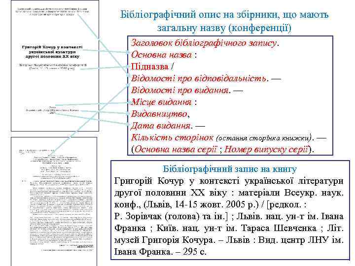 Бібліографічний опис на збірники, що мають загальну назву (конференції) Заголовок бібліографічного запису. Основна назва