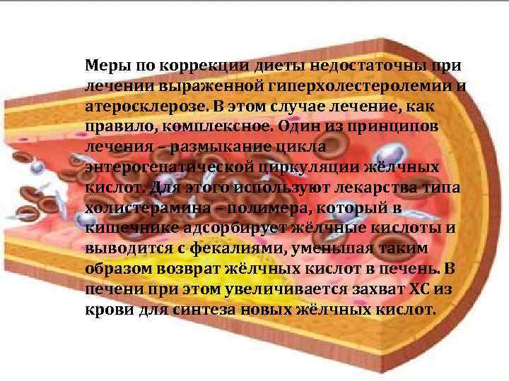 Меры по коррекции диеты недостаточны при лечении выраженной гиперхолестеролемии и атеросклерозе. В этом случае