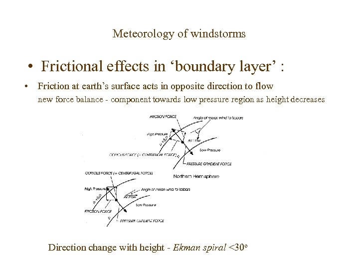 Meteorology of windstorms • Frictional effects in ‘boundary layer’ : • Friction at earth’s