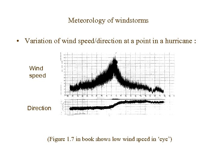 Meteorology of windstorms • Variation of wind speed/direction at a point in a hurricane