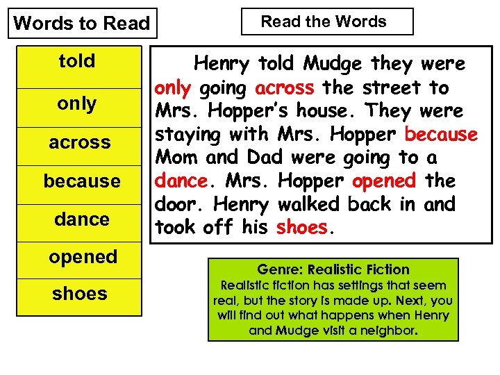 Words to Read told only across because dance opened shoes Read the Words Henry