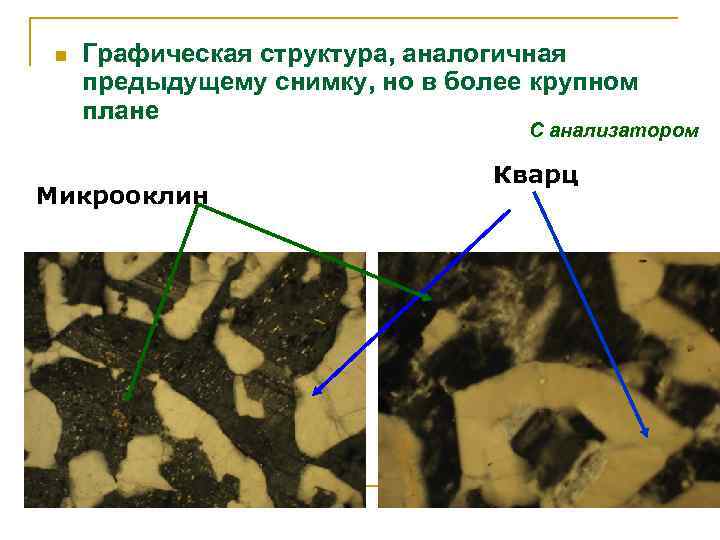 n Графическая структура, аналогичная предыдущему снимку, но в более крупном плане С анализатором Микрооклин