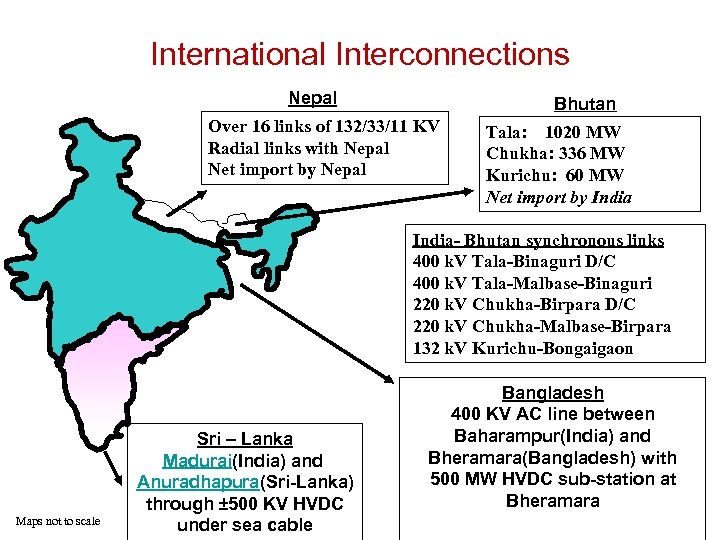 International Interconnections Nepal Bhutan Over 16 links of 132/33/11 KV Radial links with Nepal