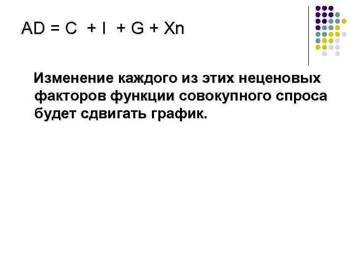 AD = С + I + G + Xn Изменение каждого из этих неценовых
