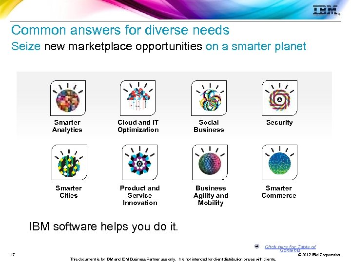 Common answers for diverse needs Seize new marketplace opportunities on a smarter planet Smarter