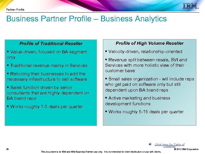 Partner Profile Business Partner Profile – Business Analytics Profile of Traditional Reseller § Value-driven,