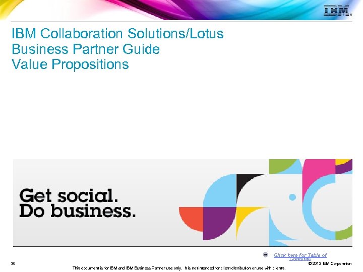 IBM Collaboration Solutions/Lotus Business Partner Guide Value Propositions Click here for Table of Contents