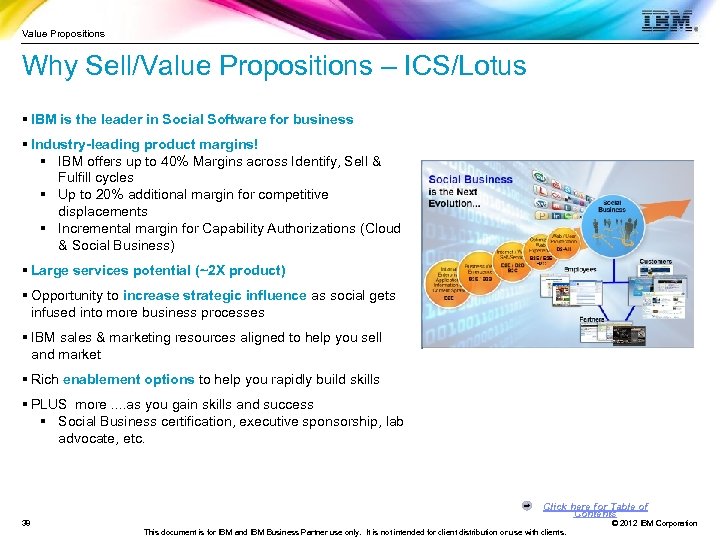 Value Propositions Why Sell/Value Propositions – ICS/Lotus § IBM is the leader in Social