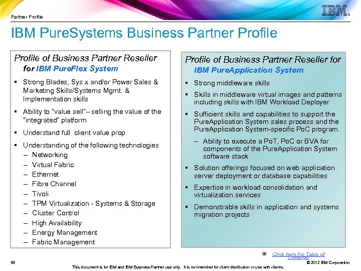 Partner Profile IBM Pure. Systems Business Partner Profile of Business Partner Reseller for IBM
