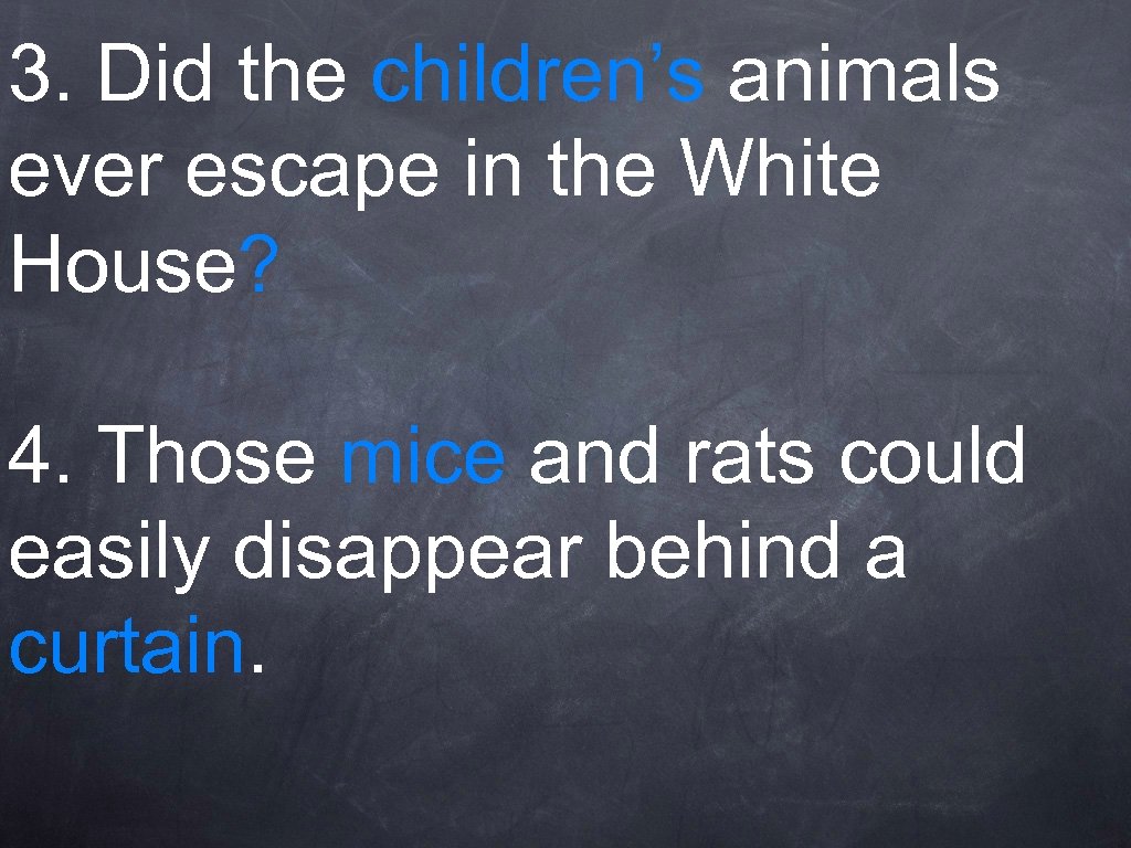 3. Did the children’s animals ever escape in the White House? 4. Those mice