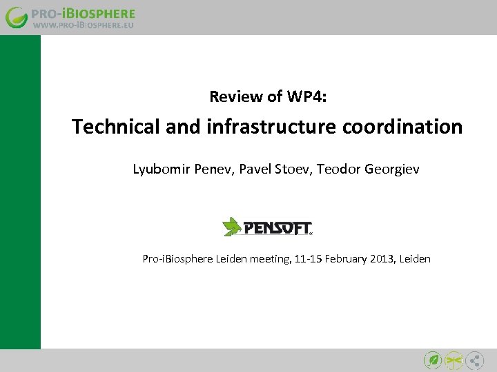 Review of WP 4: Technical and infrastructure coordination Lyubomir Penev, Pavel Stoev, Teodor Georgiev