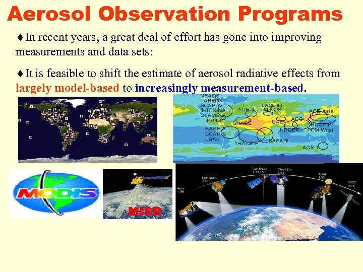  Aerosol Observation Programs ¨In recent years, a great deal of effort has gone