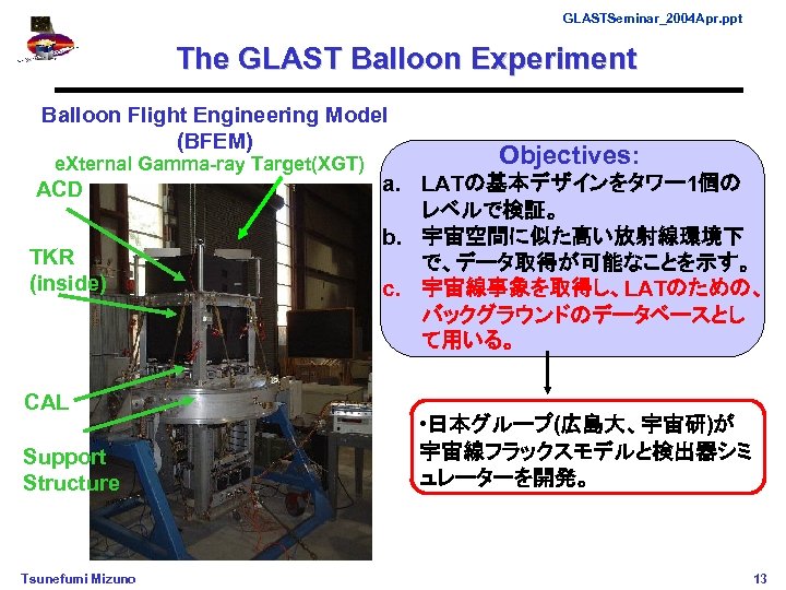 GLASTSeminar_2004 Apr. ppt The GLAST Balloon Experiment Balloon Flight Engineering Model (BFEM) e. Xternal