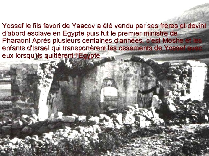 Yossef le fils favori de Yaacov a été vendu par ses frères et devint