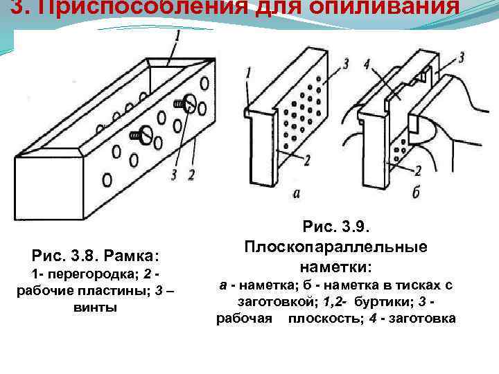  3. Приспособления для опиливания Рис. 3. 8. Рамка: 1 перегородка; 2 рабочие пластины;