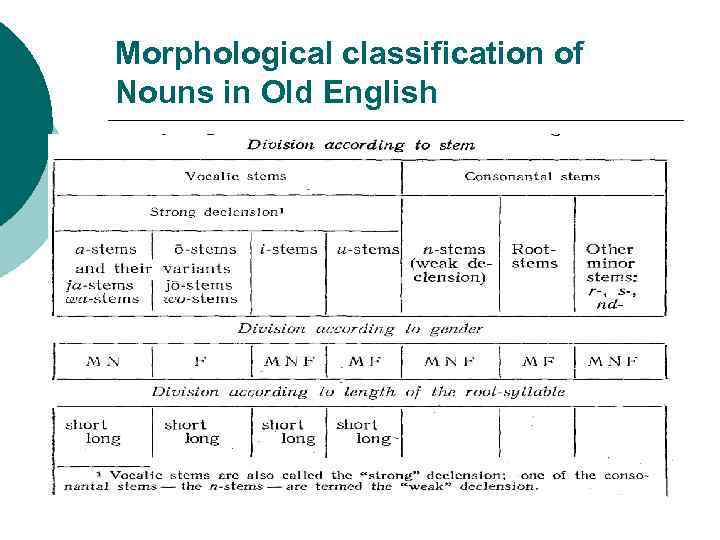 Old english spoken. Грамматика old English. Morphological classification of Nouns. Old English declension. O classification of Nouns схема.
