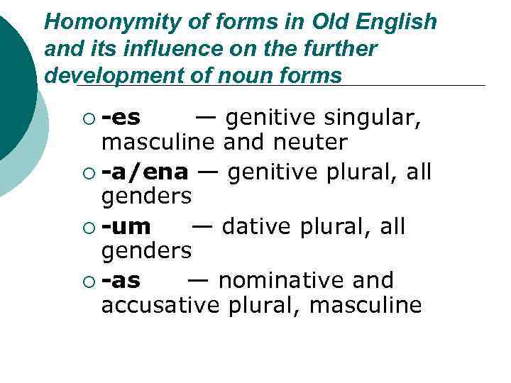 Homonymity of forms in Old English and its influence on the further development of