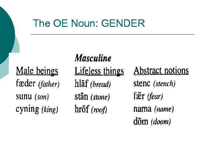 The OE Noun: GENDER 