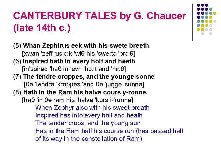 CANTERBURY TALES by G. Chaucer (late 14 th c. ) (5) Whan Zephirus eek