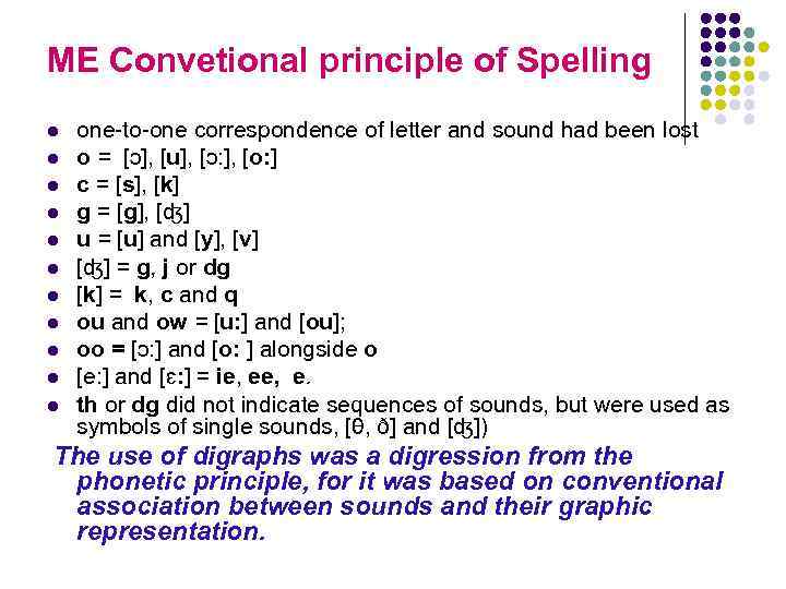 ME Convetional principle of Spelling l l l one-to-one correspondence of letter and sound