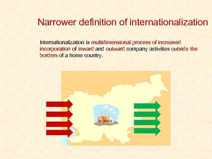 Narrower definition of internationalization Internationalization is multidimensional process of increased incorporation of inward and