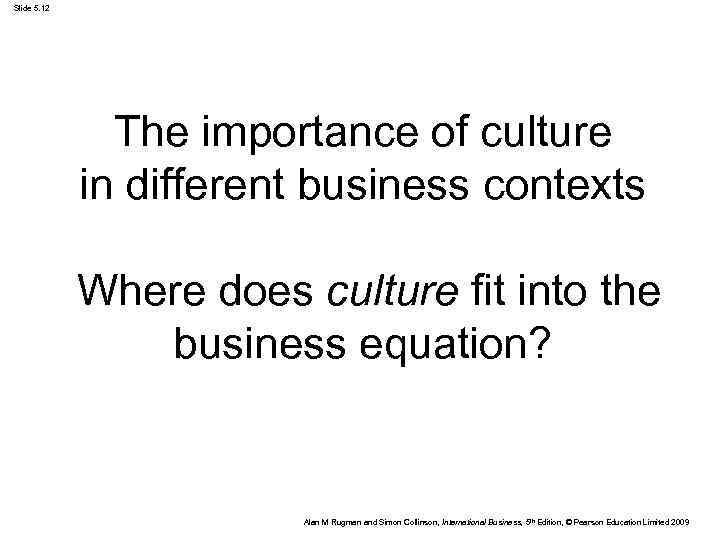 Slide 5. 12 The importance of culture in different business contexts Where does culture