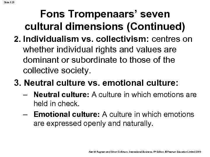 Slide 5. 25 Fons Trompenaars’ seven cultural dimensions (Continued) 2. Individualism vs. collectivism: centres