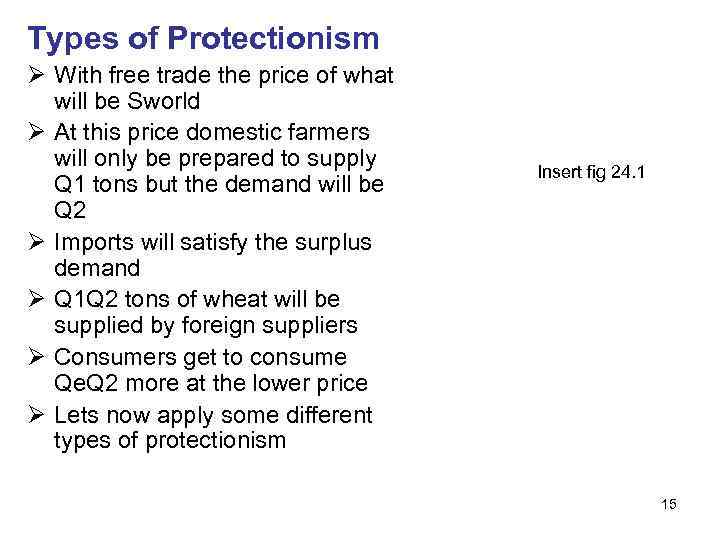 Types of Protectionism Ø With free trade the price of what will be Sworld