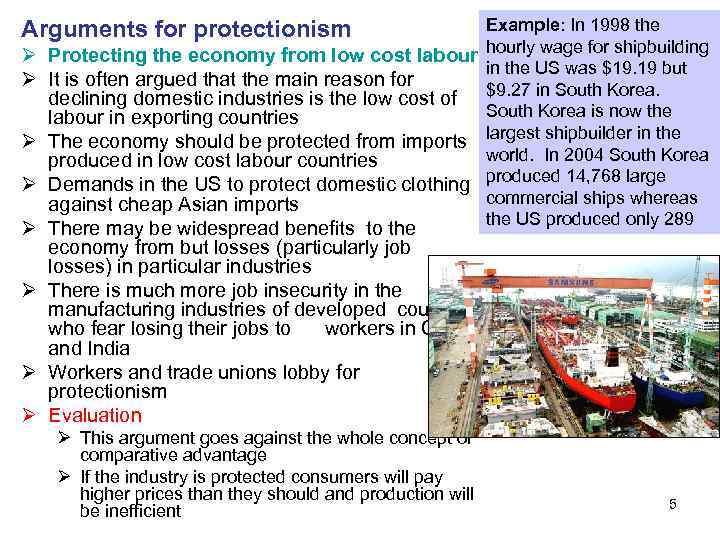 Example: In 1998 the Protecting the economy from low cost labour hourly wage for