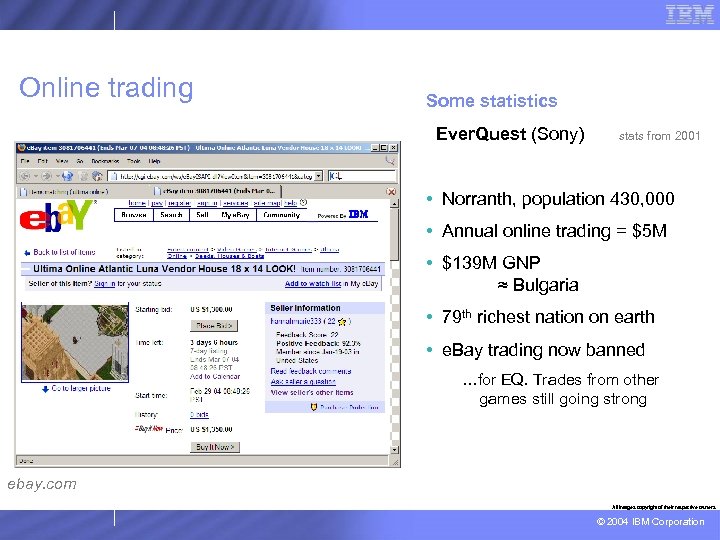 Online trading Some statistics Ever. Quest (Sony) stats from 2001 • Norranth, population 430,