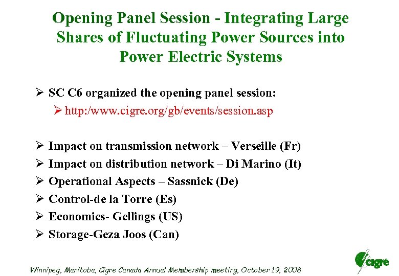 Opening Panel Session - Integrating Large Shares of Fluctuating Power Sources into Power Electric