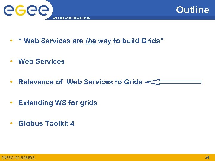 Outline Enabling Grids for E-scienc. E • “ Web Services are the way to