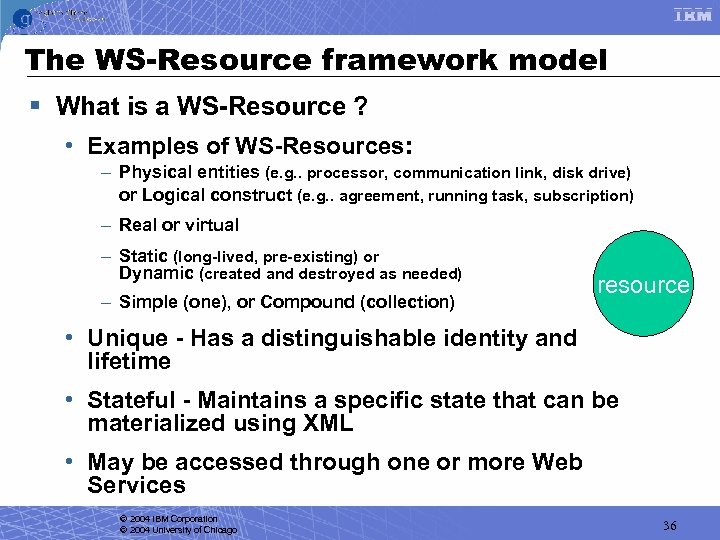 The WS-Resource framework model § What is a WS-Resource ? • Examples of WS-Resources: