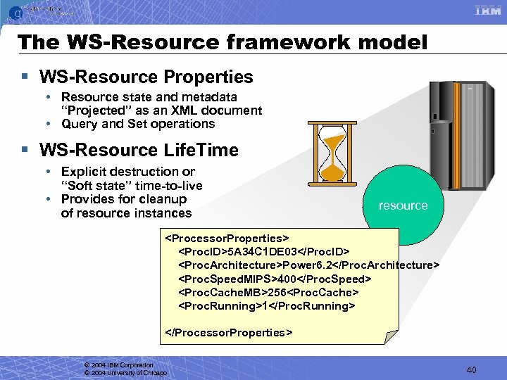 The WS-Resource framework model § WS-Resource Properties • Resource state and metadata “Projected” as