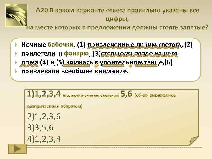 A 20 В каком варианте ответа правильно указаны все цифры, на месте которых в