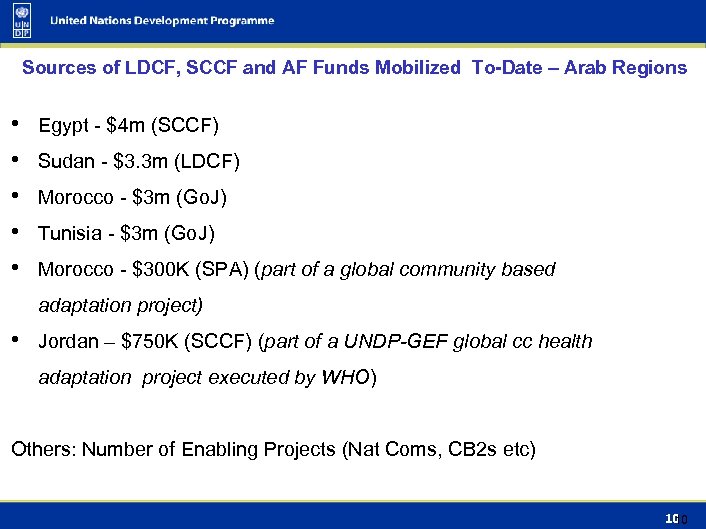 Sources of LDCF, SCCF and AF Funds Mobilized To-Date – Arab Regions • •