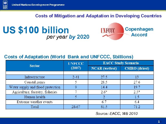 Costs of Mitigation and Adaptation in Developing Countries US $100 billion per year by