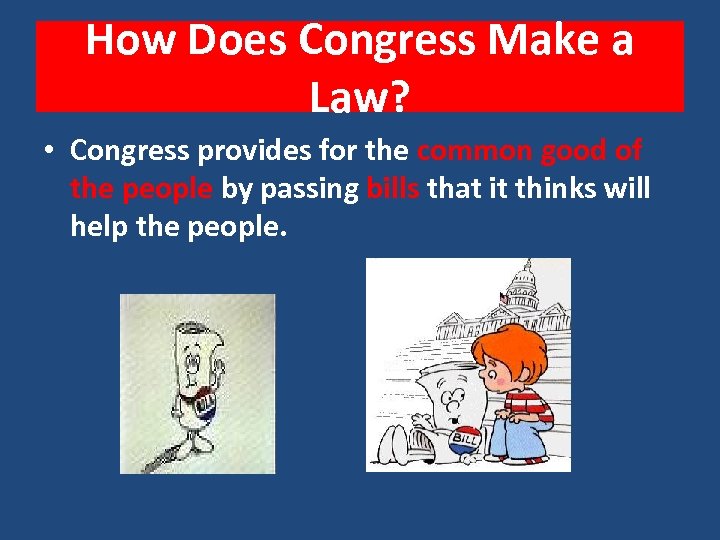 How Does Congress Make a Law? • Congress provides for the common good of