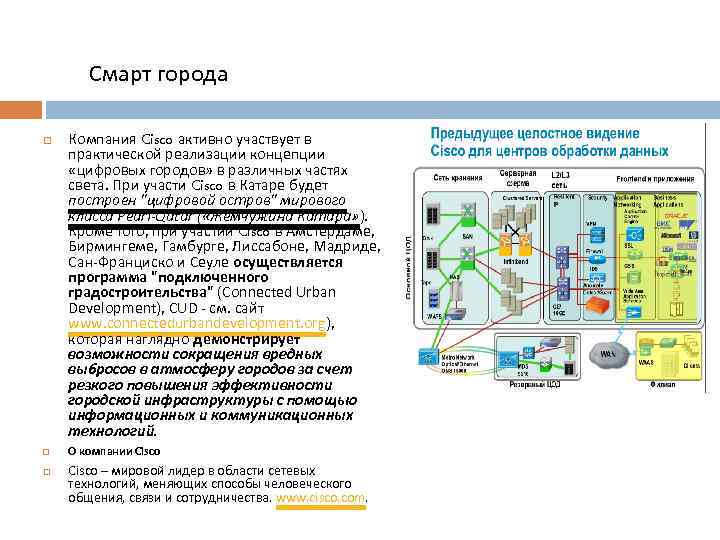 Смарт города Компания Cisco активно участвует в практической реализации концепции «цифровых городов» в различных